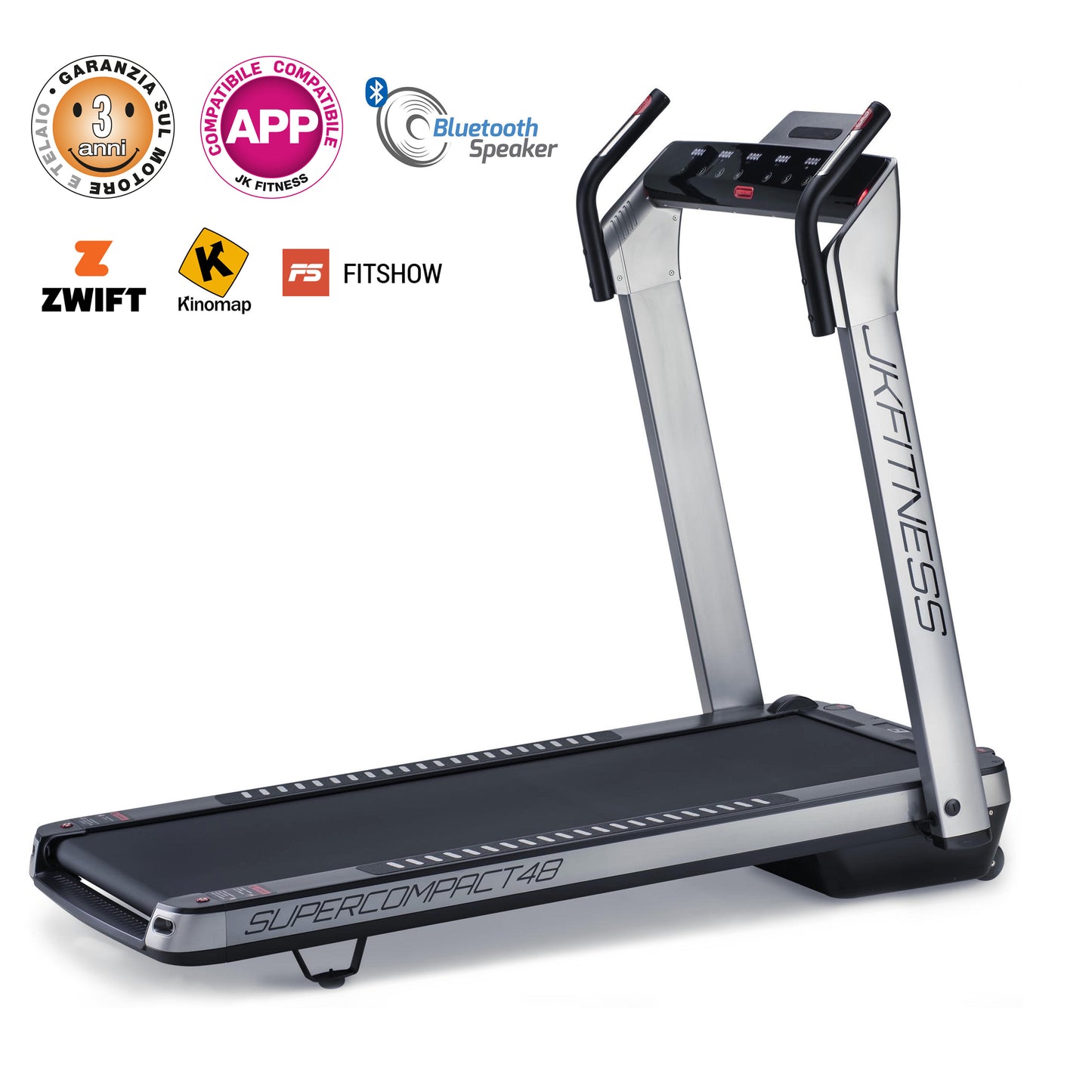 Tapis Roulant JK Fitness SUPERCOMPACT48 Silver - compatibile Zwift e Kinomap FASCIA CARDIO OMAGGIO